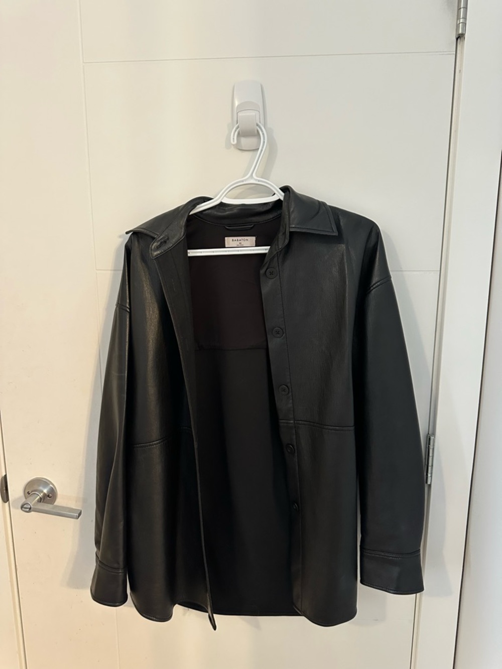 Babaton Black Faux Leather Button-Up Jacket